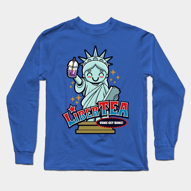 Funny Cute Kawaii Liberty Statue America Pun Meme Gift For Boba Tea Lovers Long Sleeve T-Shirt by Originals By Boggs